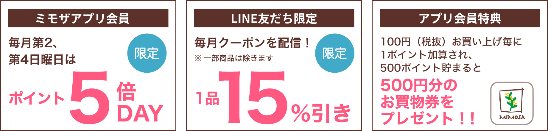 アプリ会員特典、ライン友だちクーポン